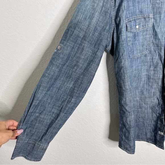 PD&C Shirt Mens 2XL Medium Blue Denim Western Pearl Snap Long Sleeve G - Picture 3 of 10